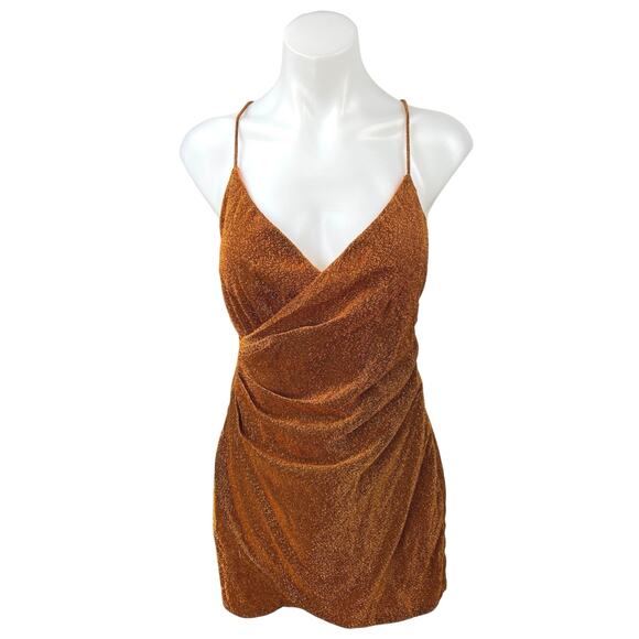 Superdown Delanie Brown Metallic Sleeveless Cami Camisole Mini Bodycon Dress M - Picture 1 of 5